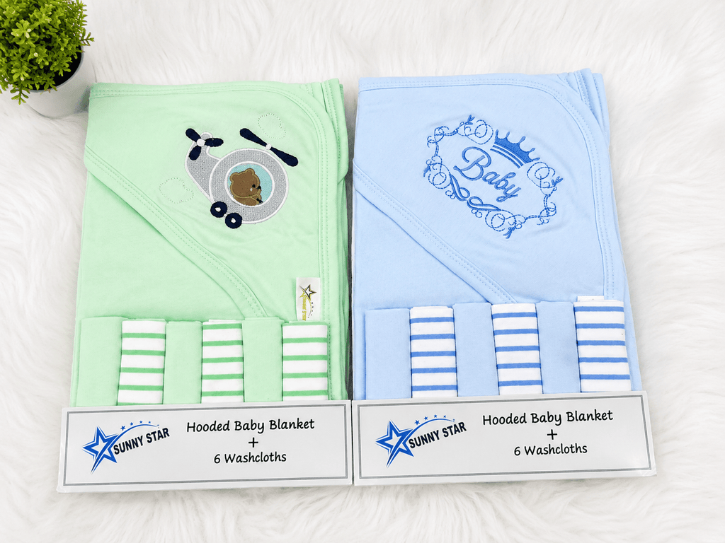 Sunny Star Hooded Baby Blanket Set with 6 Washcloths
