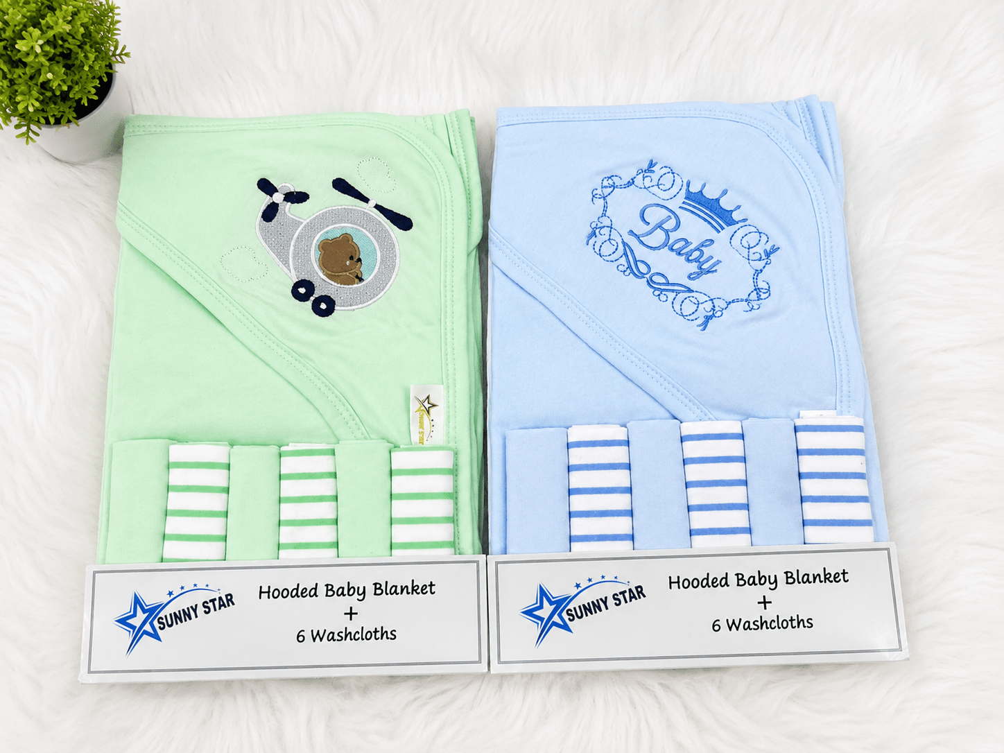 Sunny Star Hooded Baby Blanket Set with 6 Washcloths