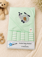 Sunny Star Hooded Baby Blanket Set with 6 Washcloths