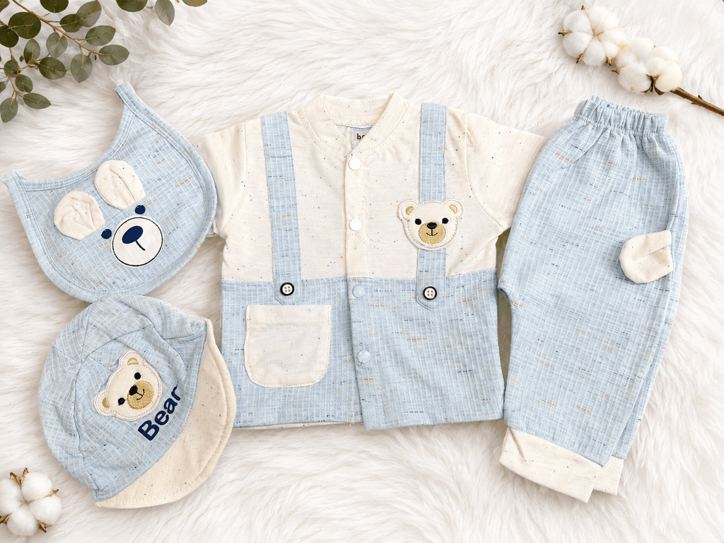 🧸 Bear Buddy Baby Cotton Outfit Set