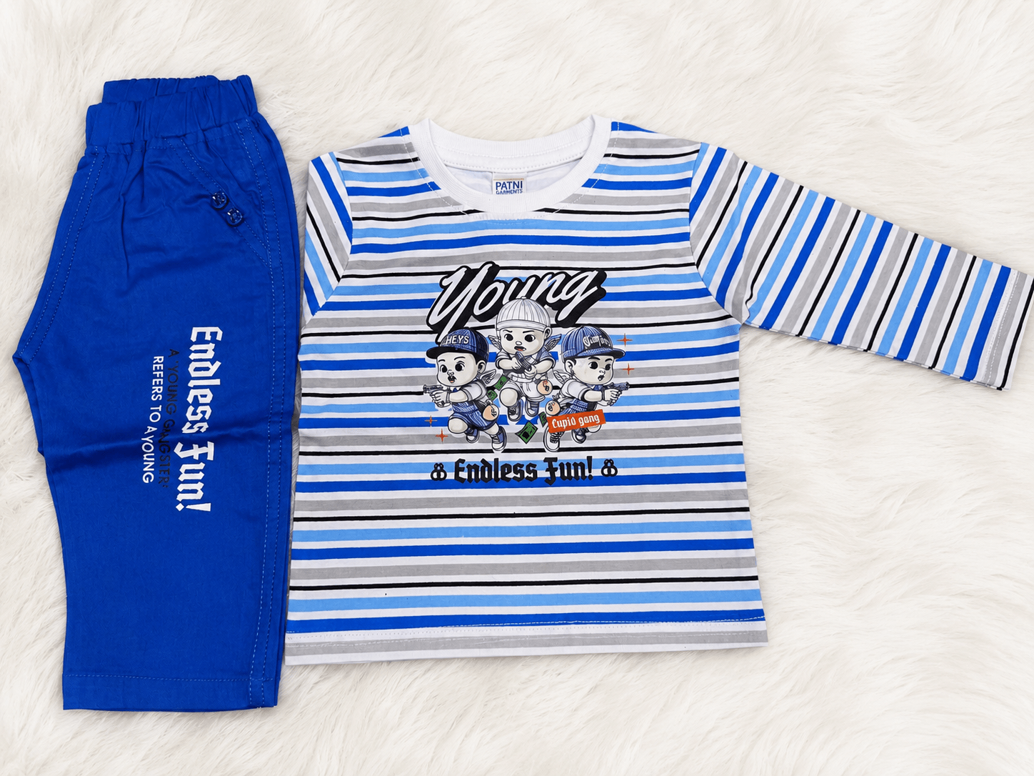 💙 Young Cartoon Print – Endless Fun! Boys Outfit Set 👦