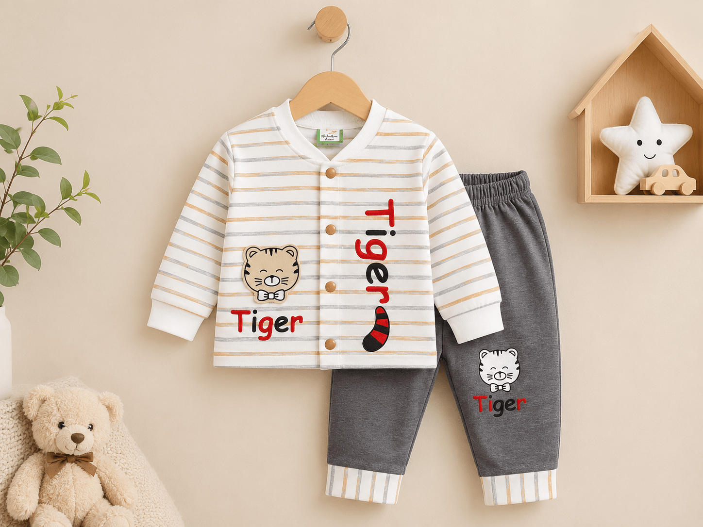 Tiger Full Sleeve Baby Cotton Suit Set – Soft & Comfortable (3 Pcs)