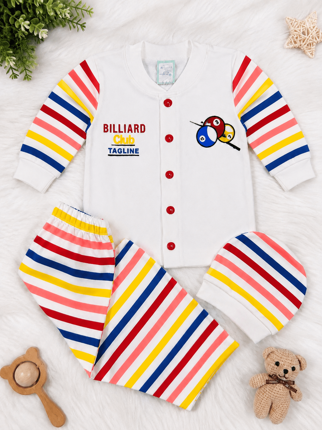 Billiard Club Baby Cotton 3-Piece Outfit Set with Cap | Newborn Baby Summer Dress | Soft Cotton Clothes