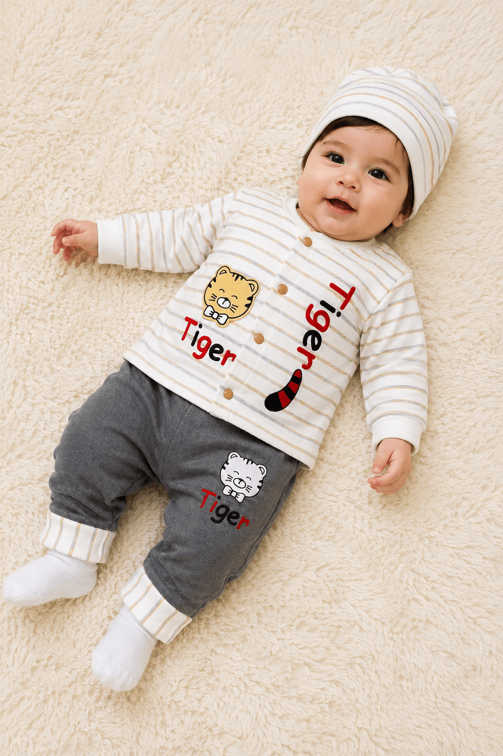 Tiger Full Sleeve Baby Cotton Suit Set – Soft & Comfortable (3 Pcs)