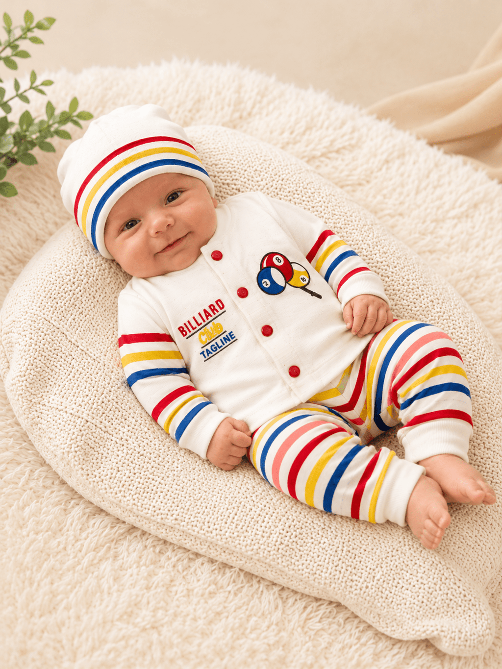 Billiard Club Baby Cotton 3-Piece Outfit Set with Cap | Newborn Baby Summer Dress | Soft Cotton Clothes