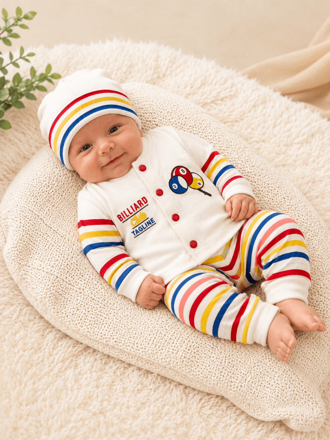Billiard Club Baby Cotton 3-Piece Outfit Set with Cap | Newborn Baby Summer Dress | Soft Cotton Clothes