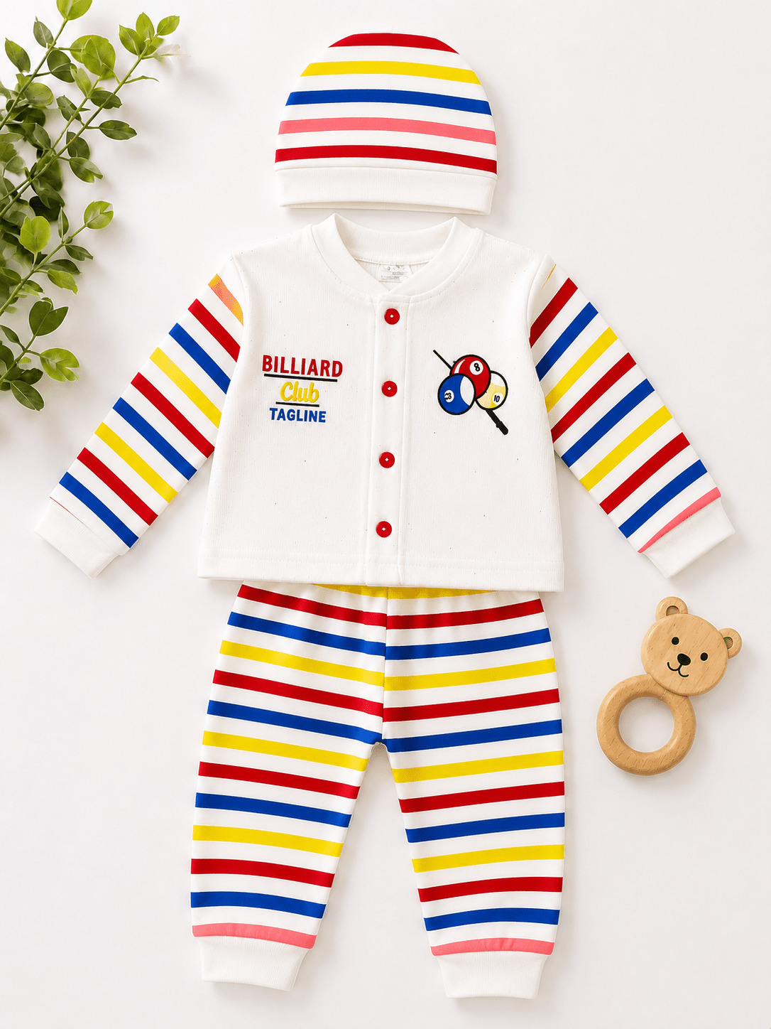 Billiard Club Baby Cotton 3-Piece Outfit Set with Cap | Newborn Baby Summer Dress | Soft Cotton Clothes