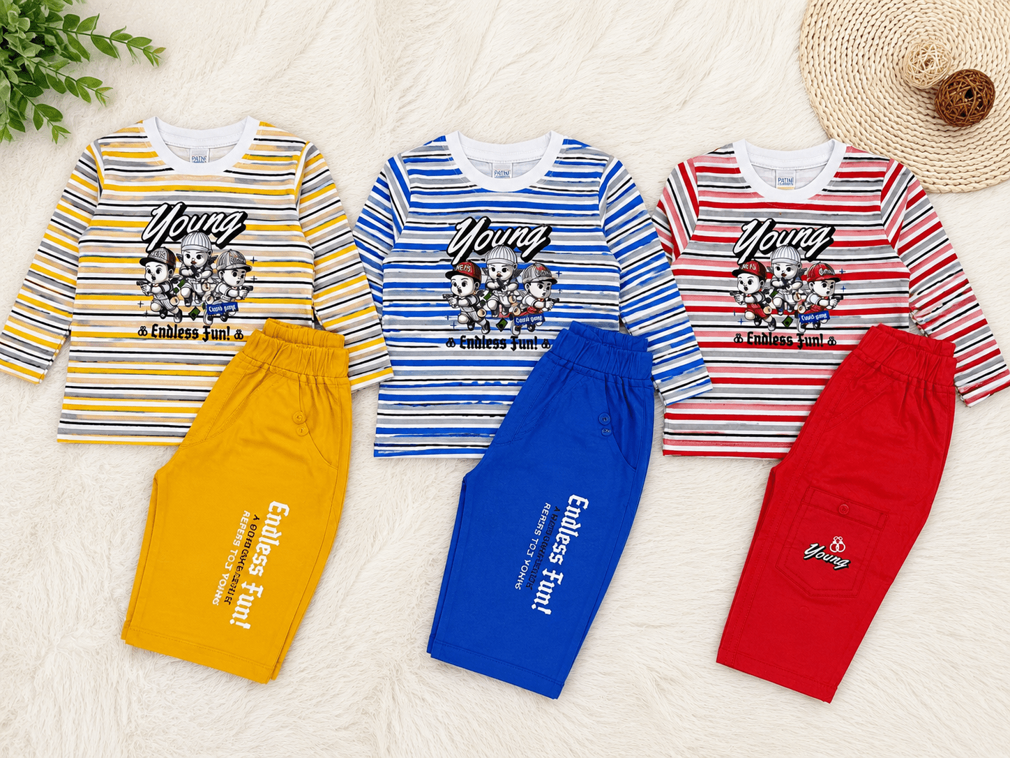 💙 Young Cartoon Print – Endless Fun! Boys Outfit Set 👦