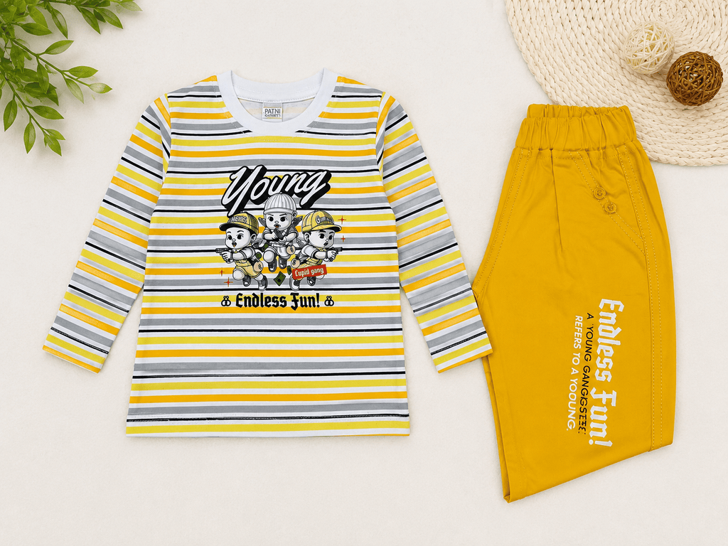 💙 Young Cartoon Print – Endless Fun! Boys Outfit Set 👦
